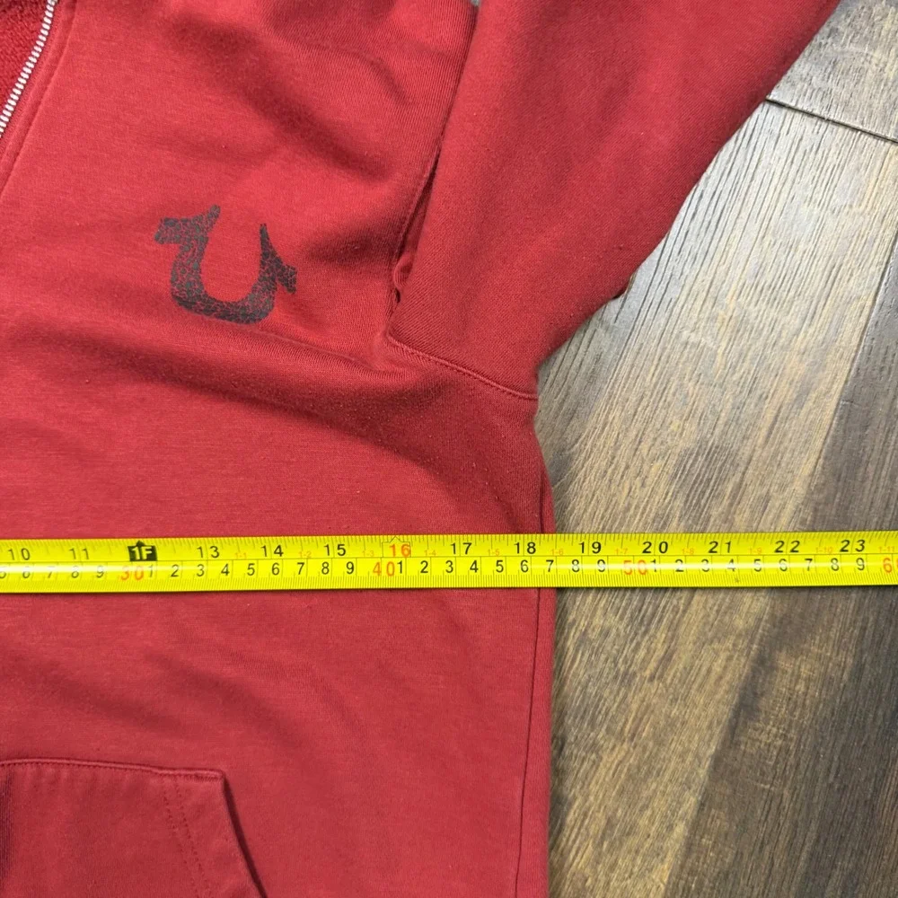 True Religion Mens S Red Full Zip Hoodie Horseshoe Logo Graphic Y2K